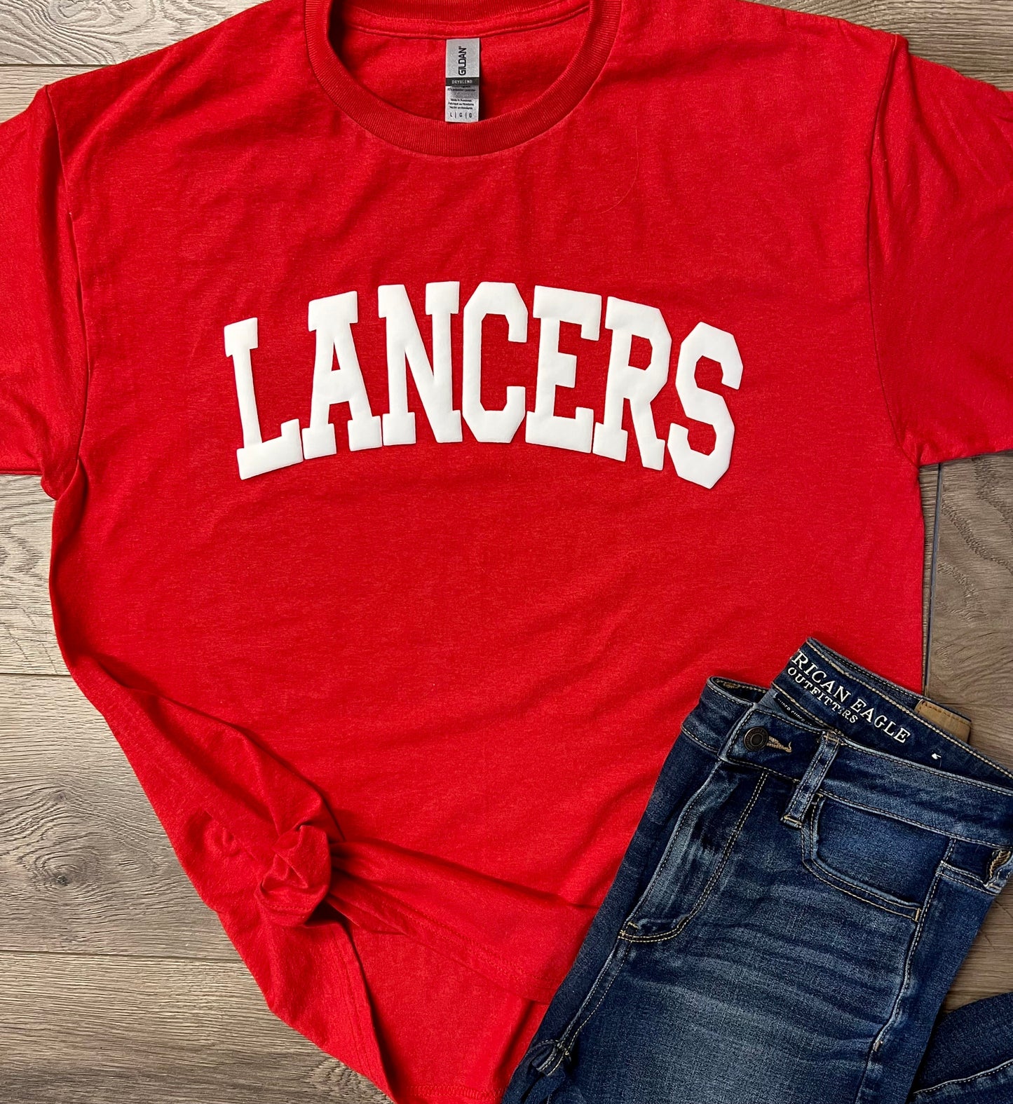 Adult Lakewood Lancers Block Lancers Puff Vinyl T-shirt - JIS