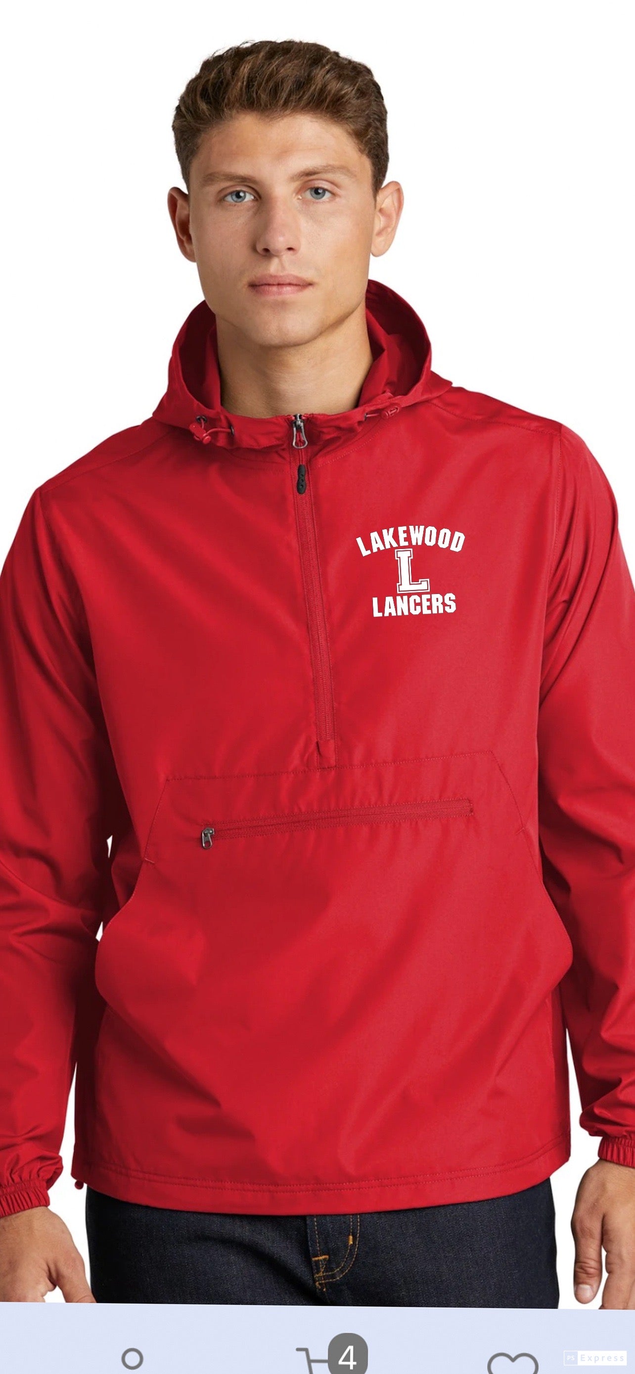 Adult Lakewood Lancers Windbreaker Quarter Zip Hooded Jacket - JIS