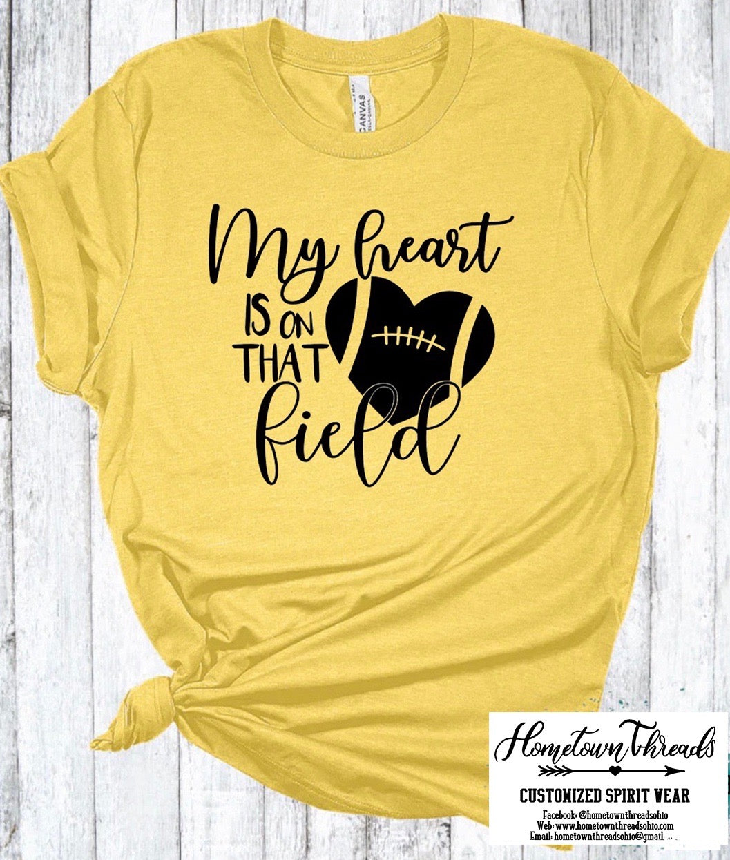 My Heart is on that Field Heart Football Bella Canvas T-shirt
