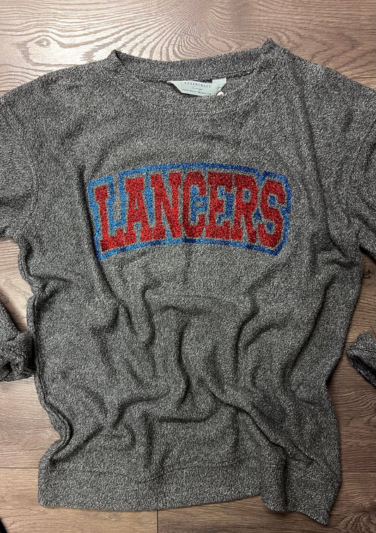 Adult Lakewood Lancers Block Outline Lancers Premium Terry Loop Crewneck - JIS
