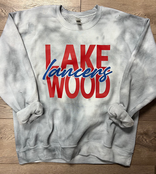 Adult Lakewood Lancers Large & Script Font Hand-Dyed Crewneck Sweatshirt