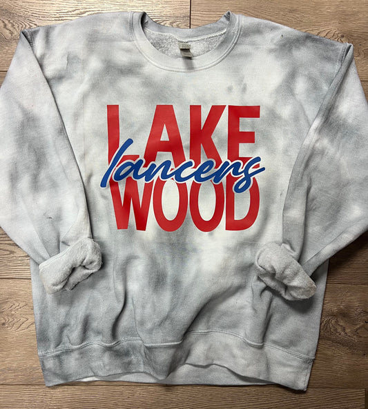 Adult Lakewood Lancers Large & Script Font Hand-Dyed Crewneck Sweatshirt - JIS