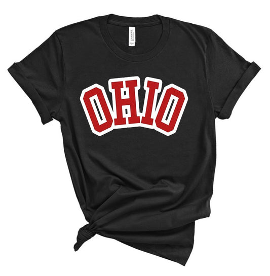 Block Outline Red OHIO Bella Canvas Tee