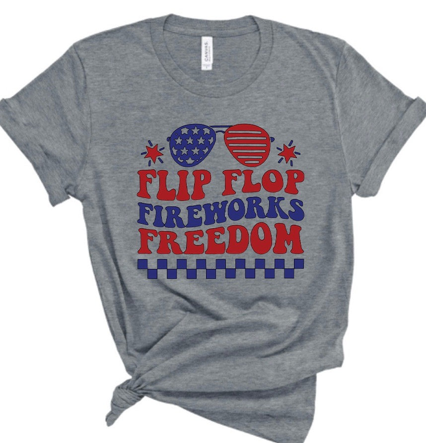 Flip Flop Fireworks Freedom July 4 Bella Canvas T-shirt