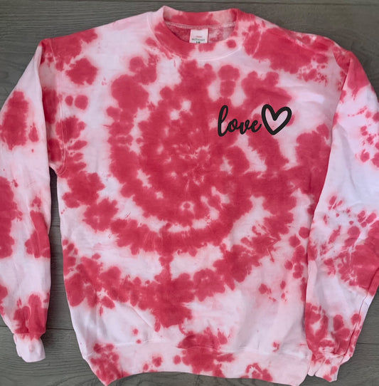 Hand-dyed Red Tie Dye Love Valentine's Day Crewneck Sweatshirt