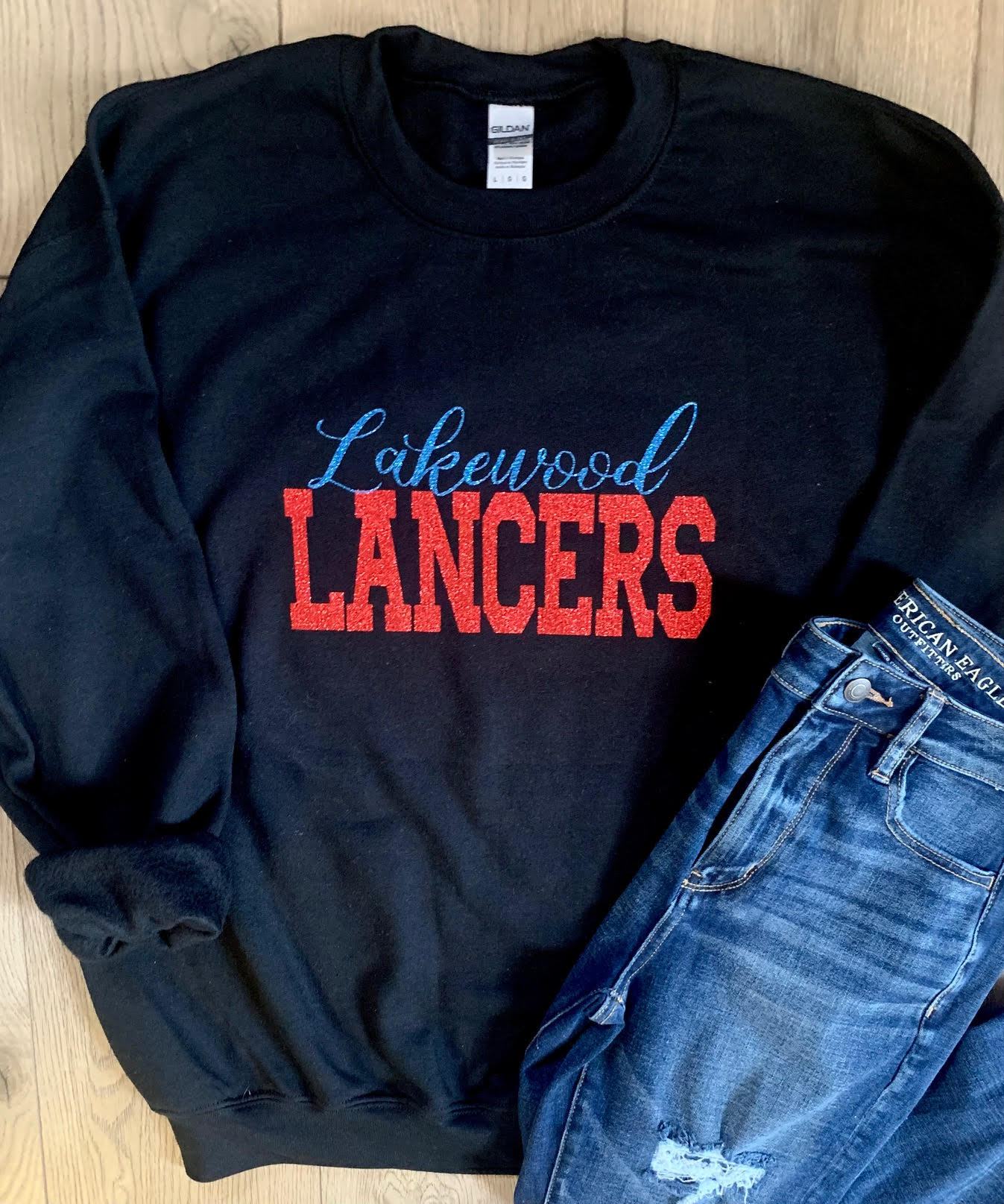 Youth Lakewood Lancers Cursive Lakewood Block Lancers Crewneck Sweatshirt