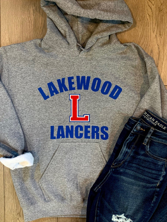 Youth Lakewood Lancers Curved Lakewood Lancers Block L Center Hoodie