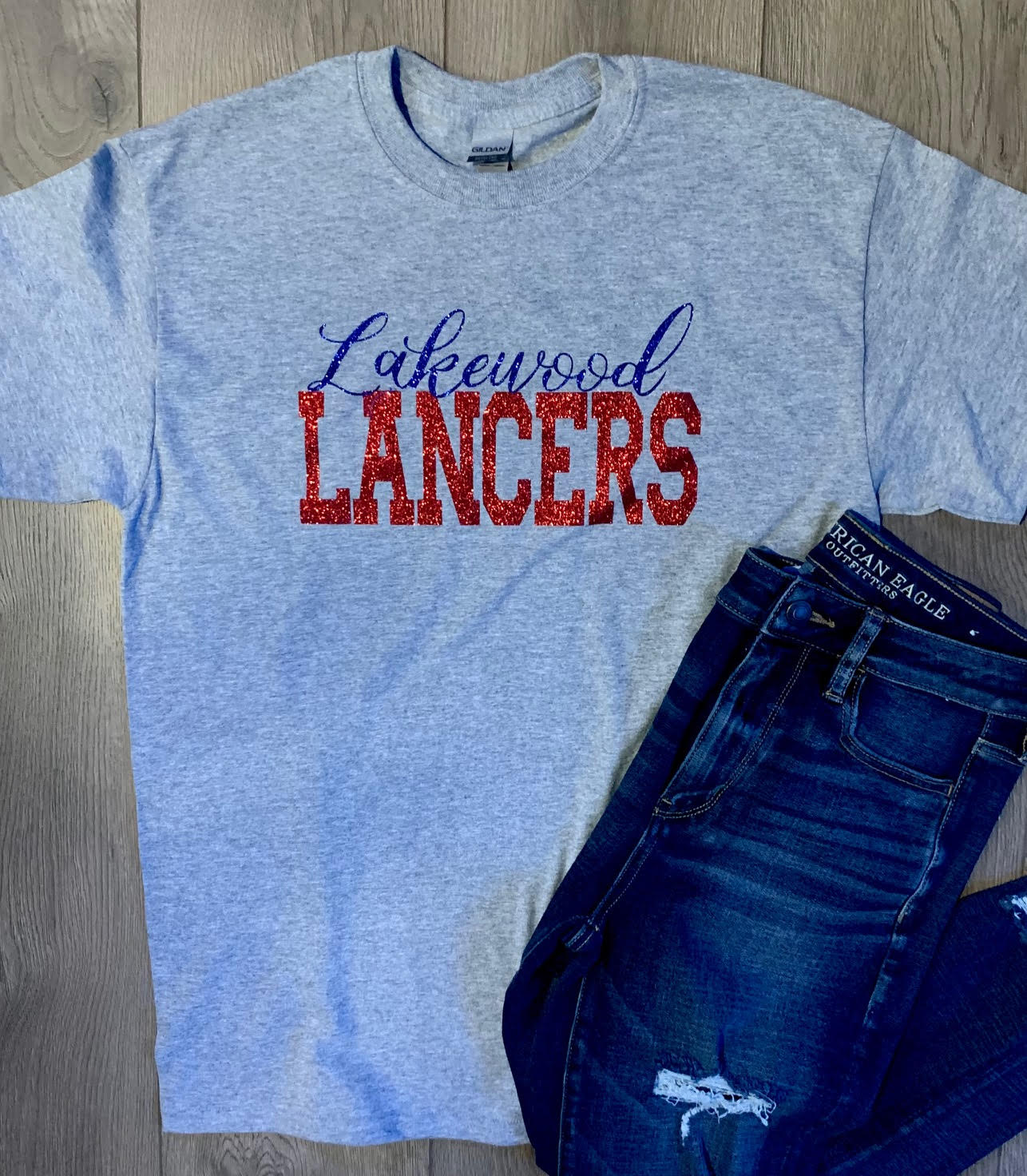 Youth Lakewood Lancers Cursive Lakewood Block Lancers Solid Short-Sleeve Tee