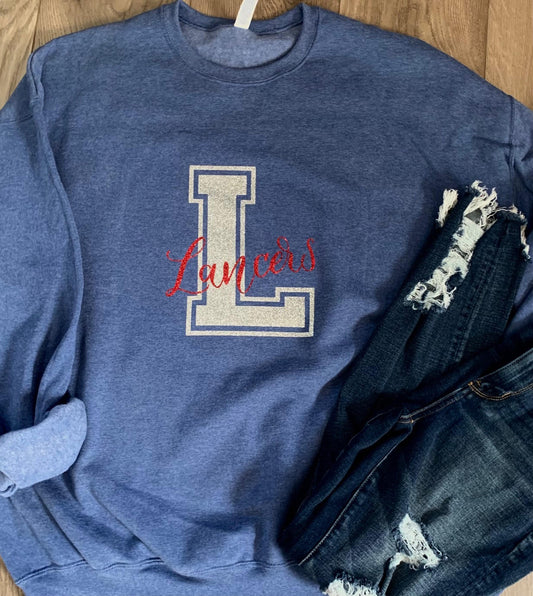 Adult Lakewood Lancers Block L Cursive Lancers Crewneck Sweatshirt