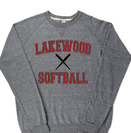 Adult Lakewood Lancers Lakewood Softball or Baseball Crossed Bats Lightweight Snow Heather Crewneck