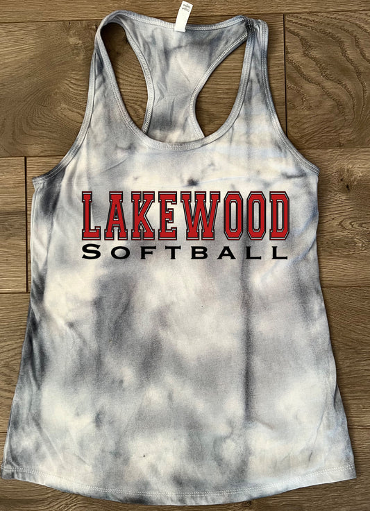 Adult Lakewood Lancers Hand-dyed Gray Tie Dye Block Lakewood Baseball or Softball Racerback Tank