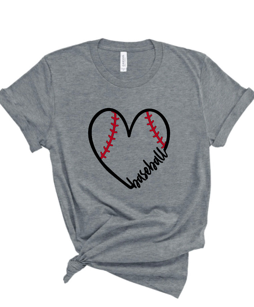 Heart Baseball Outline Cursive Baseball Bella Canvas T-shirt