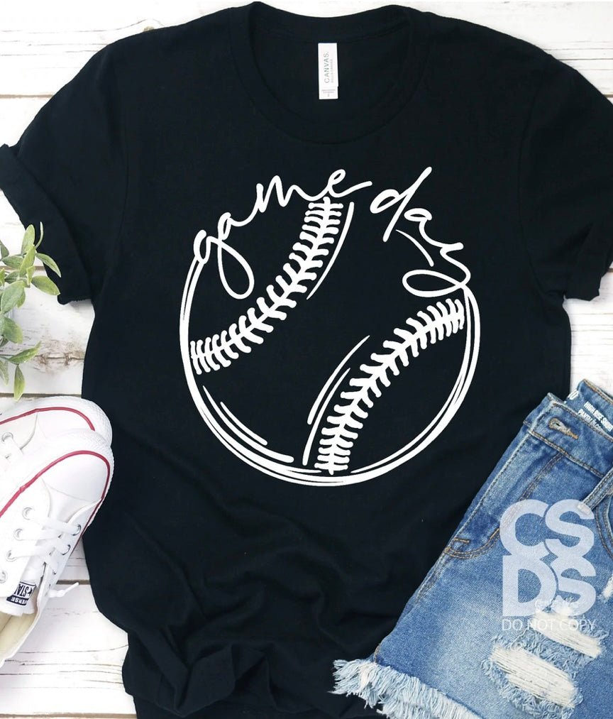Game Day Baseball Bella Canvas T-shirt - WHITE PRINT
