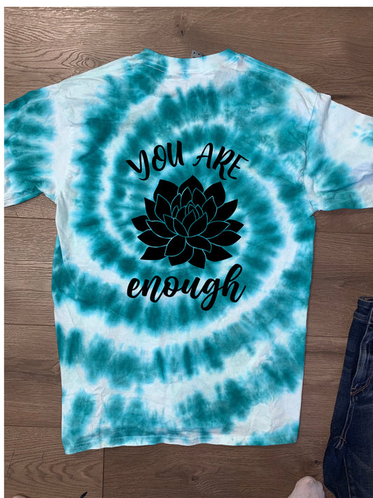 Hand-dyed Adult You Are Enough Lotus Front/Back Long-Sleeve T-shirt - CHOOSE TIE DYE COLORS