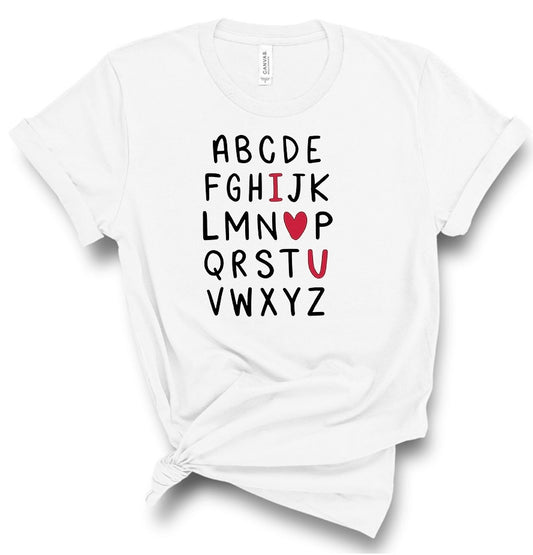 Alphabet I Heart U Valentine’s Day Bella Canvas T-shirt