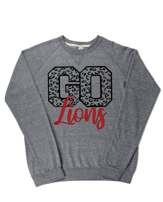 Adult Liberty Union Lions Leopard GO Cursive Lions Lightweight Snow Heather Crewneck