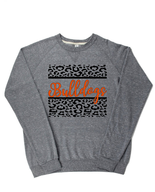 Adult Heath Bulldogs Leopard Cursive Bulldogs Lightweight Snow Heather Crewneck
