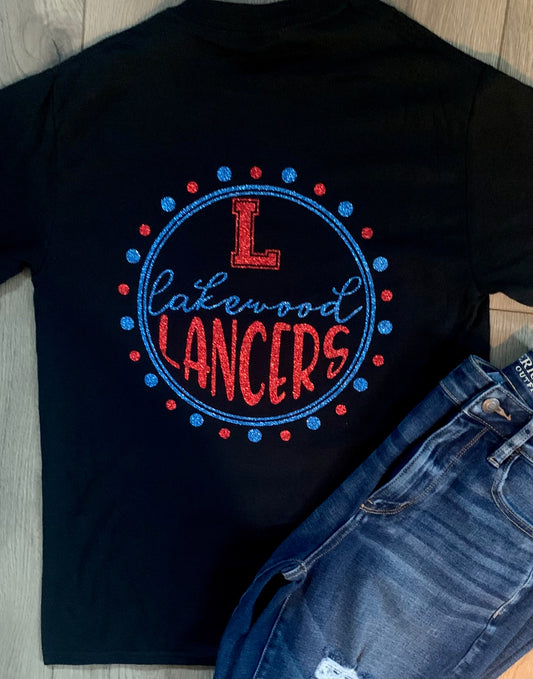 Adult Lakewood Lancers Circle Front/Back Design Solid Short-Sleeve Tee