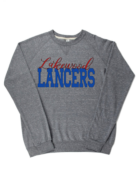 Adult Lakewood Lancers Cursive Lakewood Block Lancers Lightweight Snow Heather Crewneck