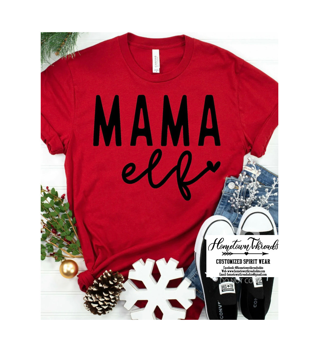 Adult Mama Elf Christmas Bella Canvas T-shirt