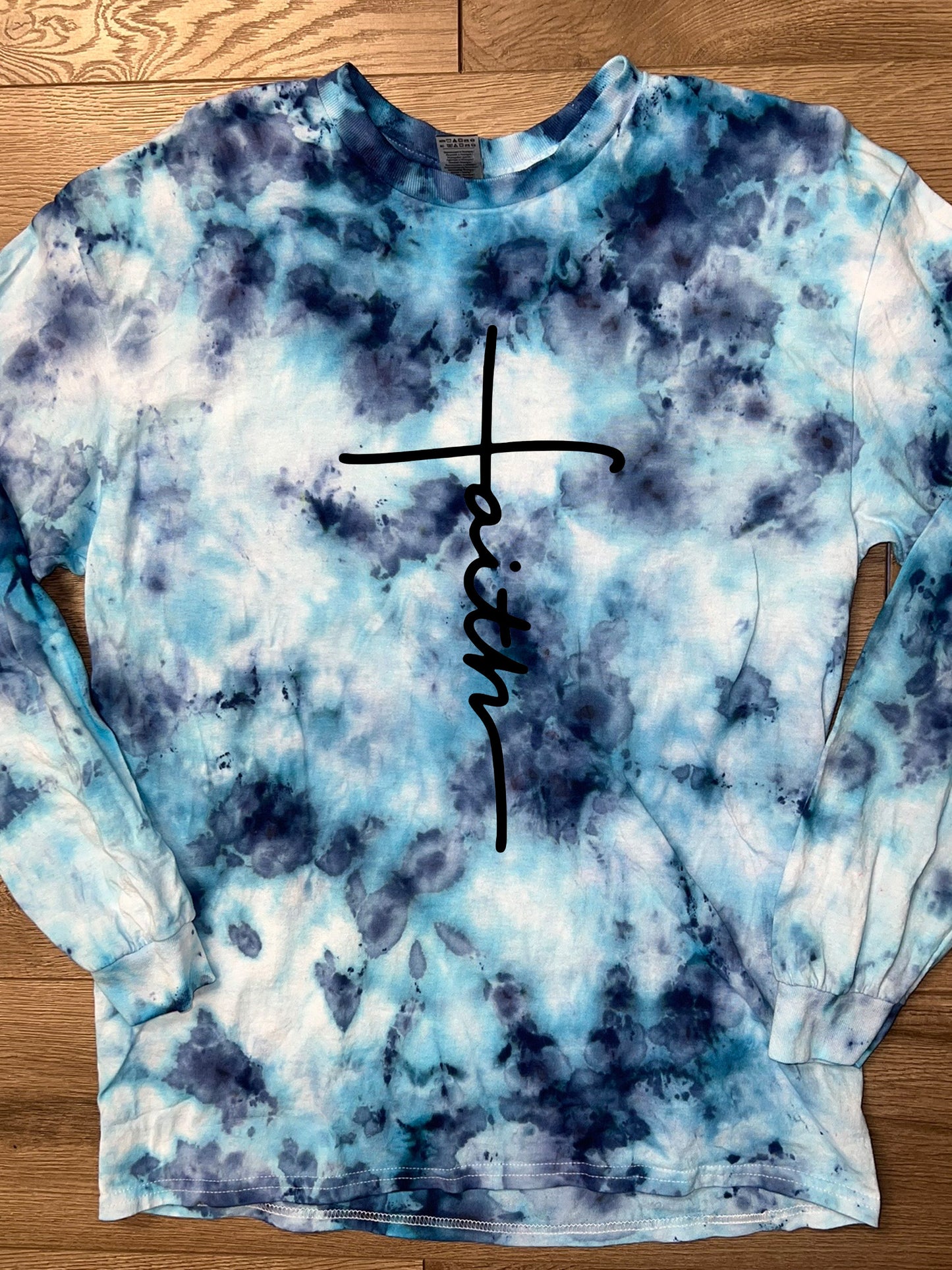 Hand-dyed Adult Cursive Faith Long-Sleeve T-shirt - CHOOSE TIE DYE COLORS