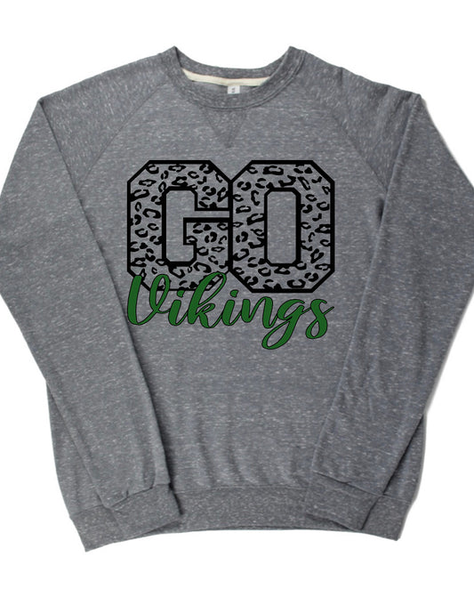 Adult Northridge Vikings Leopard GO Cursive Vikings Lightweight Snow Heather Crewneck