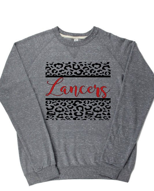 Adult Lakewood Lancers Leopard Cursive Lancers Lightweight Snow Heather Crewneck
