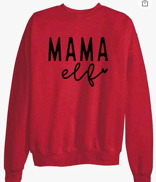 Adult Mama Elf Christmas Crewneck Sweatshirt