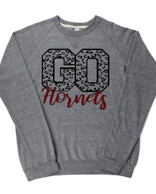 Adult Licking Heights Hornets Leopard GO Cursive Hornets Lightweight Snow Heather Crewneck