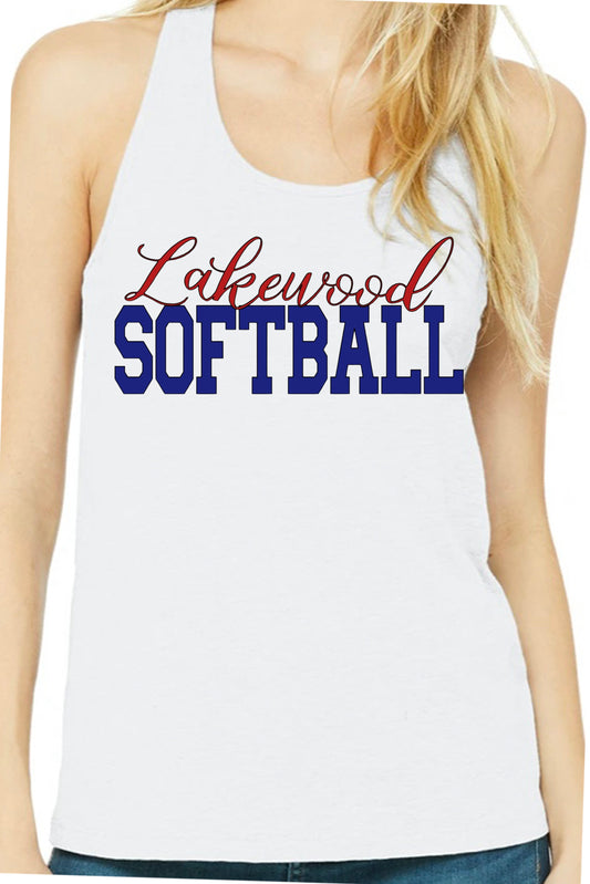 Adult Lakewood Lancers Cursive Lakewood Block Softball or Baseball Racerback Tank