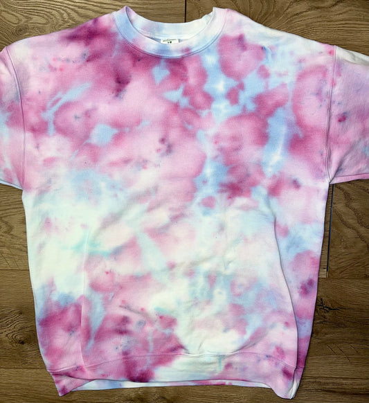 Hand-dyed Pink/Blue Tie Dye Crewneck Sweatshirt