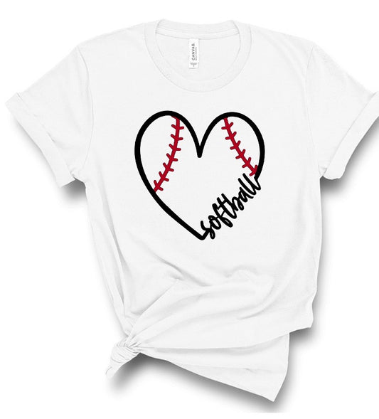 Heart Softball Outline Cursive Softball Bella Canvas T-shirt