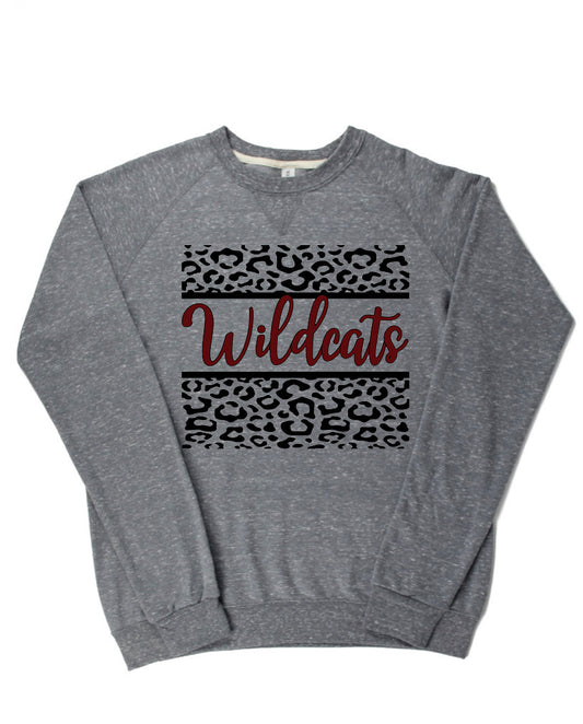 Adult Newark Wildcats Leopard Cursive Wildcats Lightweight Snow Heather Crewneck