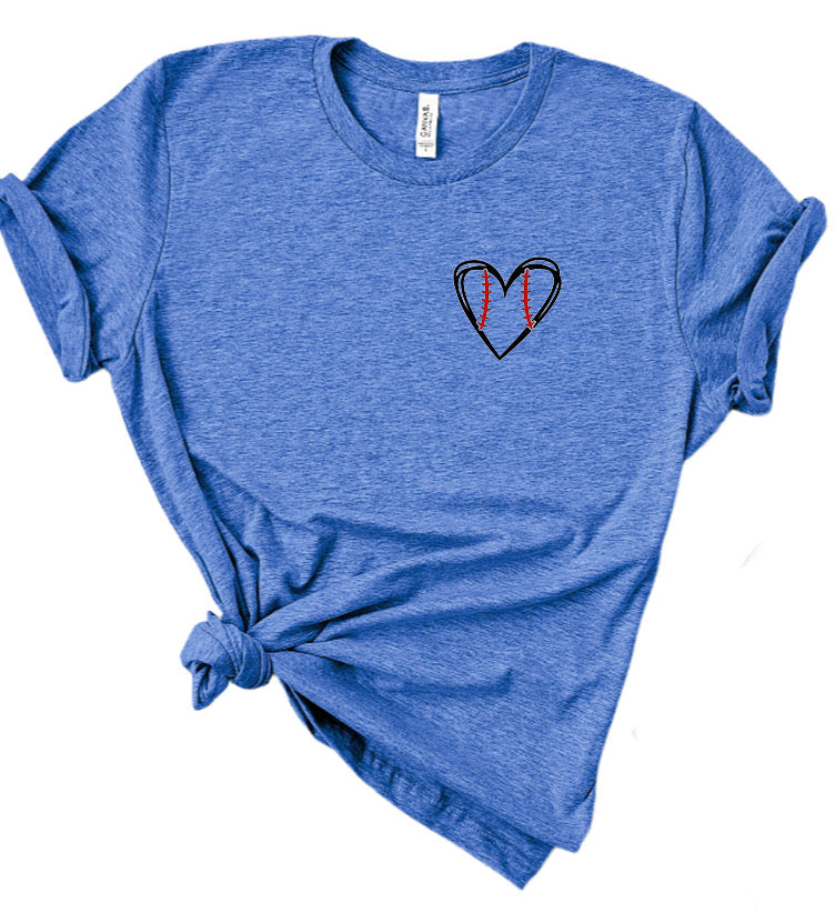 Heart Baseball Outline Pocket Outline Bella Canvas T-shirt