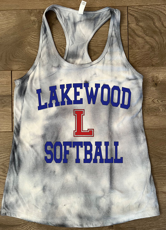 Adult Lakewood Lancers Hand-dyed Gray Tie Dye Lakewood Baseball or Softball L Center Racerback Tank