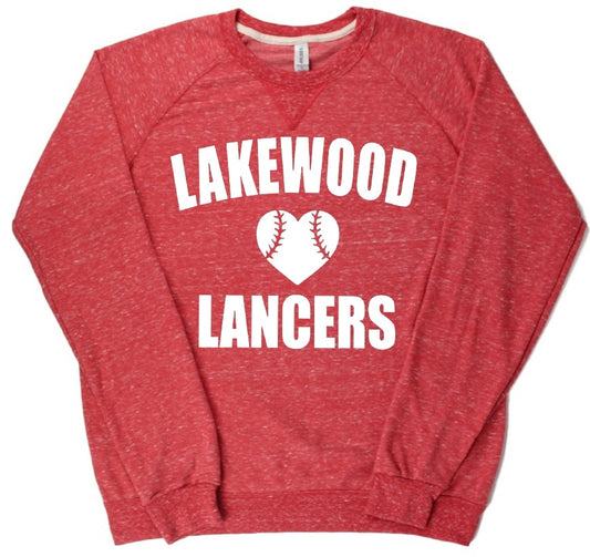 Adult Lakewood Lancers Lakewood Softball or Baseball Heart Center Lightweight Snow Heather Crewneck