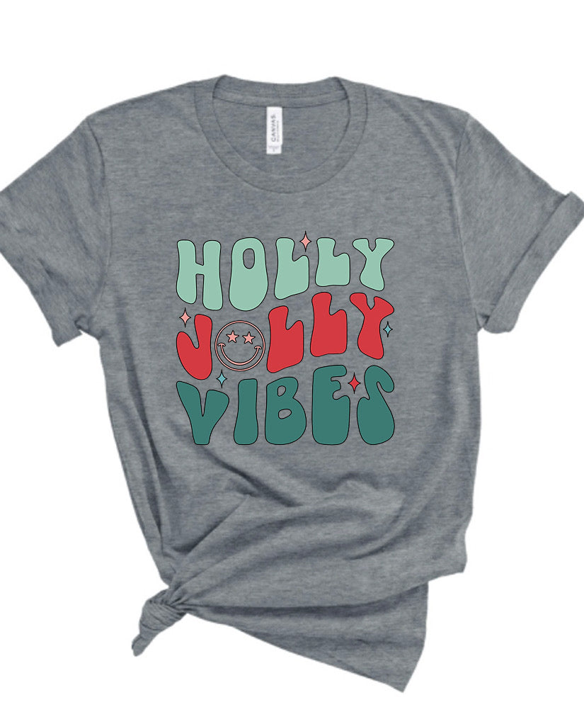 Adult Holly Jolly Vibes Christmas Bella Canvas T-shirt