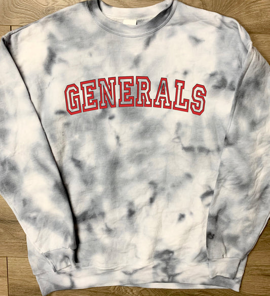 Hand-dyed Adult Sheridan Generals Gray Curved Block Generals Tie Dye Crewneck Sweatshirt