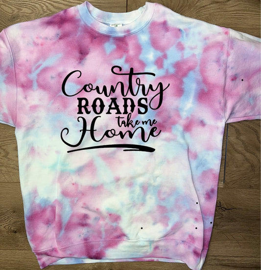 Hand-dyed Adult Country Roads Take Me Home Crewneck Sweatshirt - CHOOSE TIE DYE COLORS