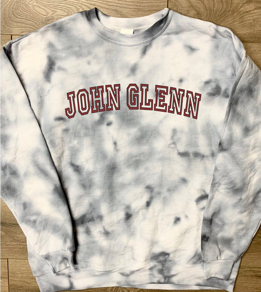 Hand-dyed Adult John Glenn Muskies Gray Curved Block John Glenn Tie Dye Crewneck Sweatshirt