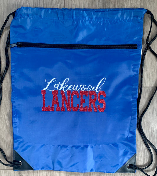 Cursive Lakewood Block Lancers Drawstring Bag with Zipper Pocket