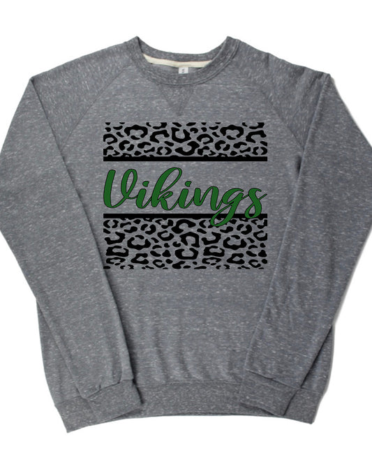Adult Northridge Vikings Leopard Cursive Vikings Lightweight Snow Heather Crewneck