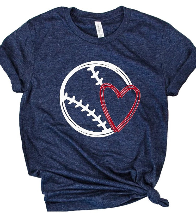 Baseball Heart Outline Bella Canvas T-shirt