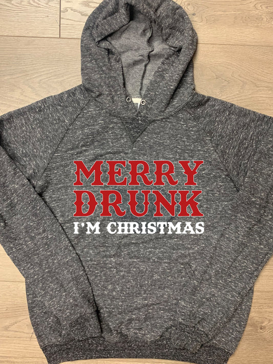 Adult Merry Drunk I’m Christmas Lightweight Snow Heather Hoodie