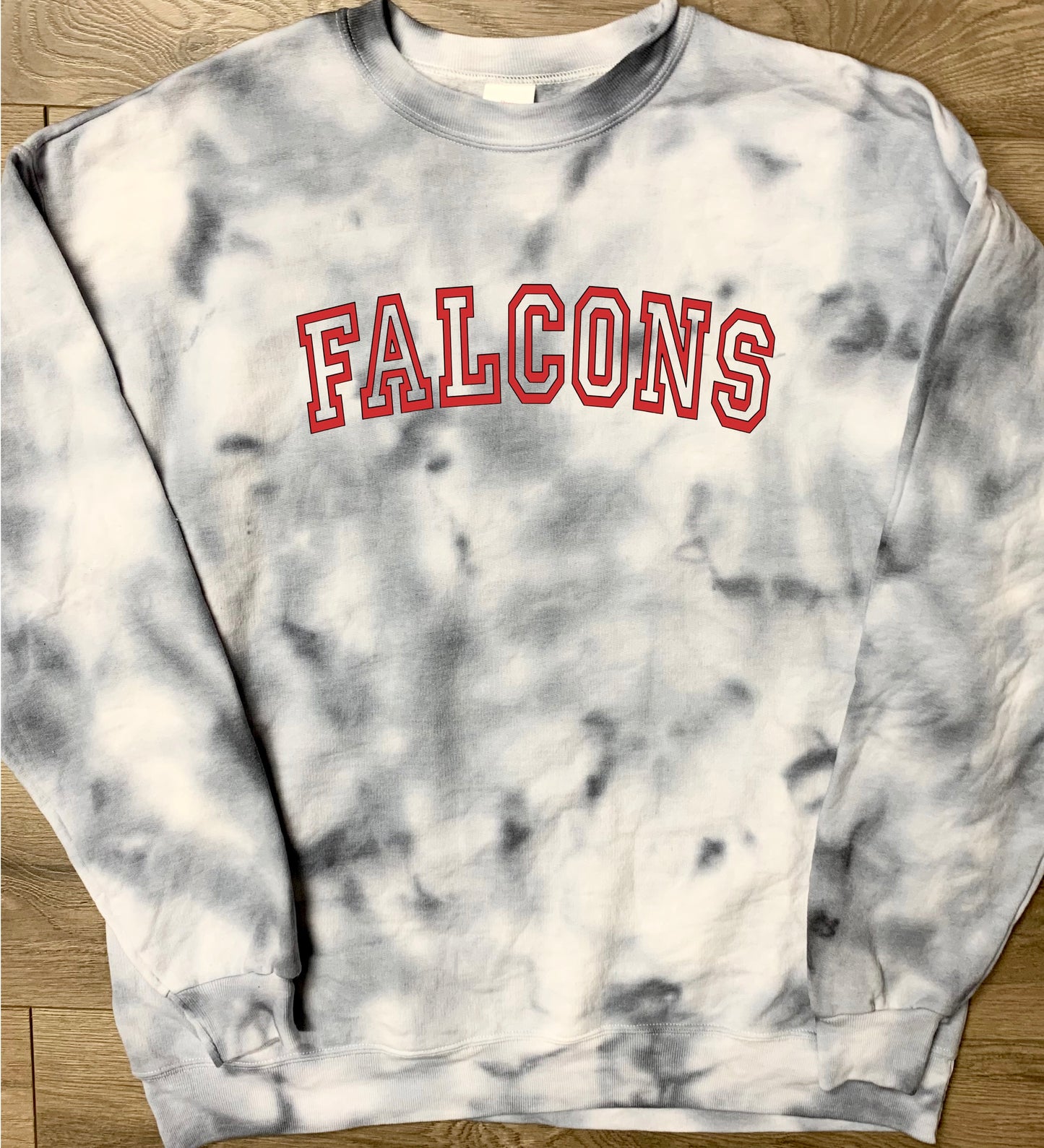 Hand-dyed Adult Fairfield Union Falcons Gray Curved Block Falcons Tie Dye Crewneck Sweatshirt