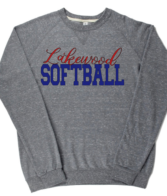 Adult Lakewood Lancers Cursive Lakewood Block Softball or Baseball Lightweight Snow Heather Crewneck