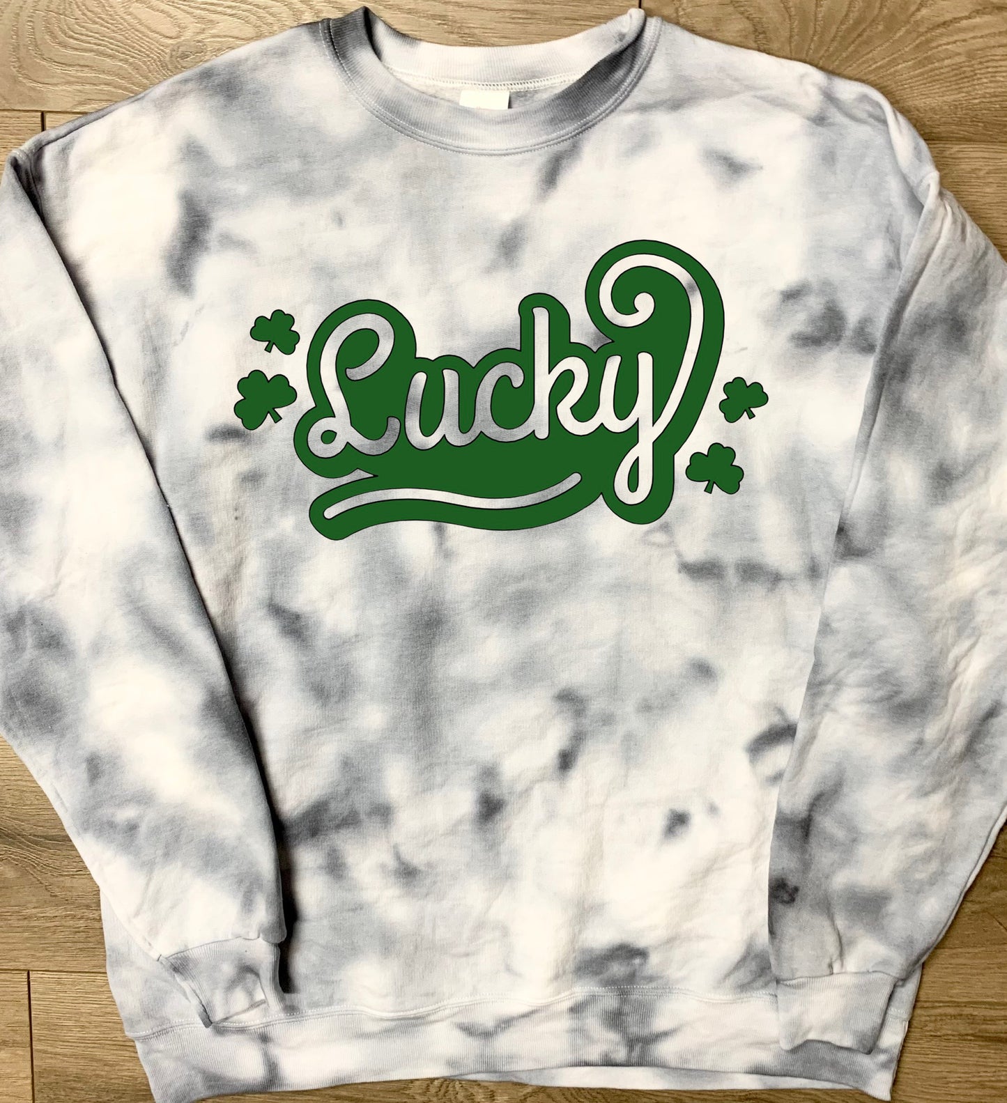 Hand-dyed Gray Tie Dye Lucky St. Patrick’s Day Crewneck Sweatshirt