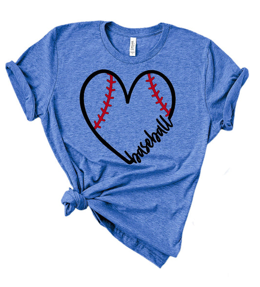 Heart Baseball Outline Cursive Baseball Bella Canvas T-shirt