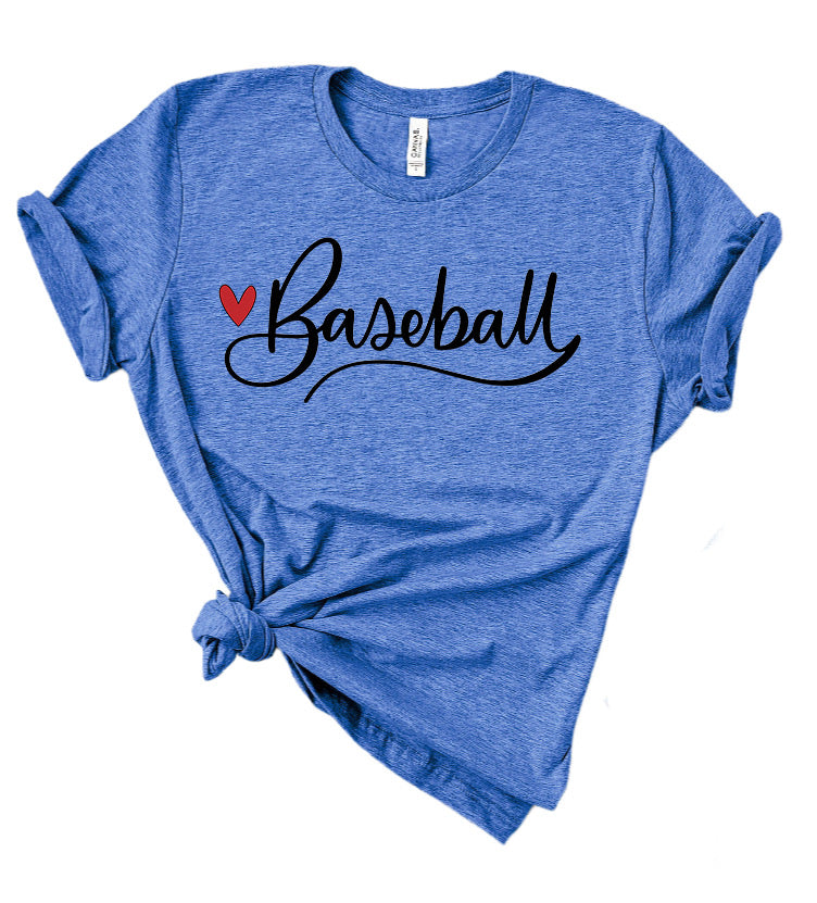 Cursive Baseball Heart Bella Canvas T-shirt