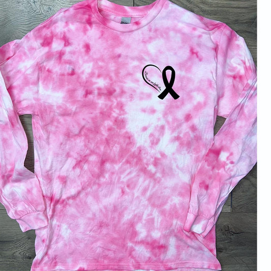 Hand-dyed Adult Cancer Ribbon Front/Back Long-Sleeve T-shirt - CHOOSE TIE DYE COLORS